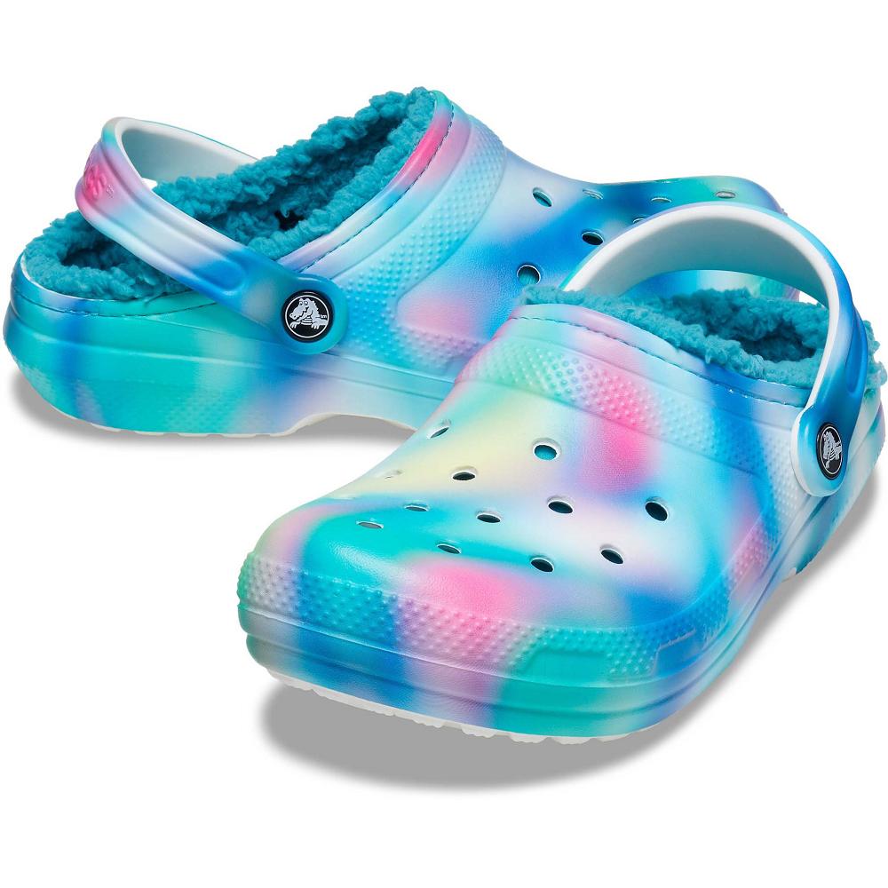 Turquoise / Multi Men's Crocs Classic Lined Solarized Clogs | NZ 0809EBCX